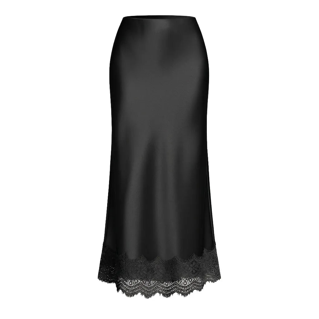 Elegant women's formal maxi skirt, beautiful lace hem, perfect for sophisticated evening wear.