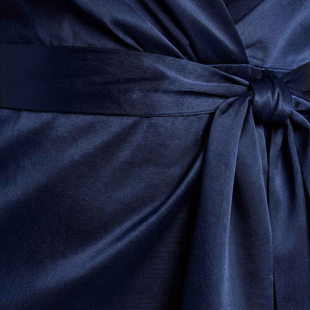 Elegant and modest women's long dress, a formal maxi gown with a stylish tie-waist bow for weddings.