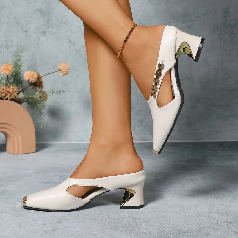 Women's dressy pointed stiletto pumps with an elegant metal toe detail. Perfect for formal, cocktail & party attire.