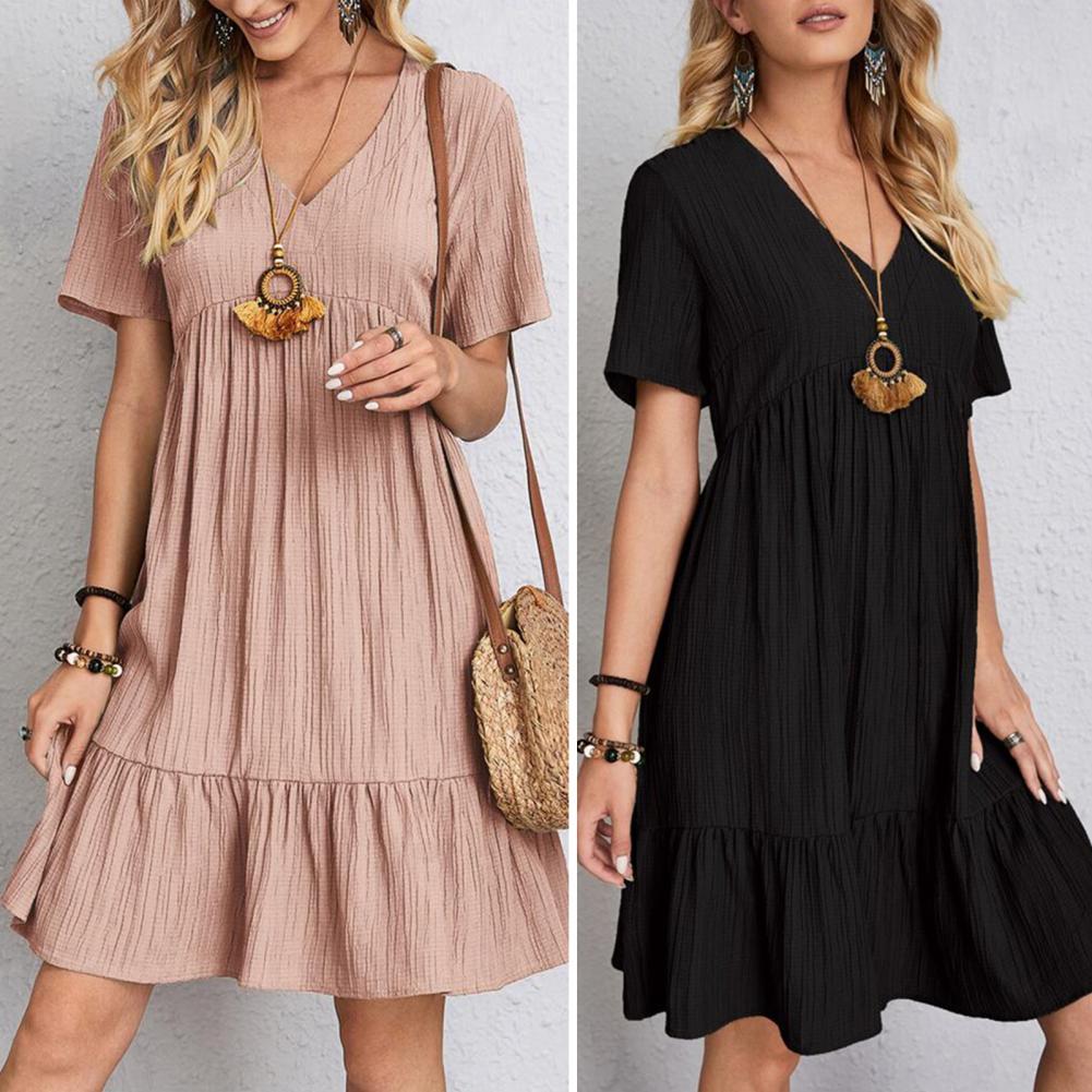 Flattering women's elegant midi dress, comfortable with belly coverage, versatile for any event.