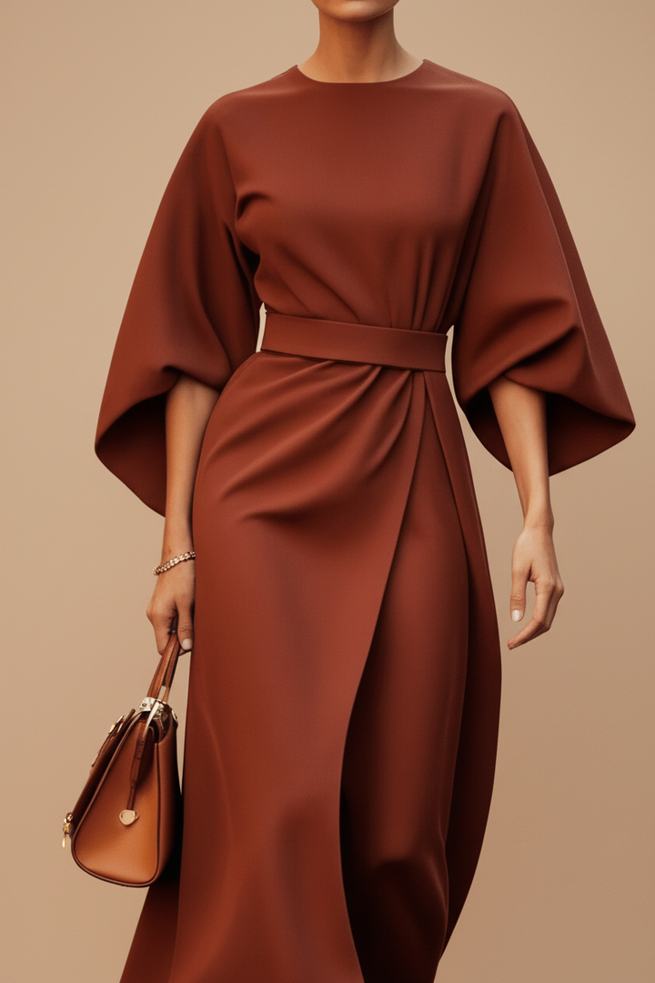 Chic women's long sleeve midi dress, a versatile and elegant piece with beautiful lantern sleeves.