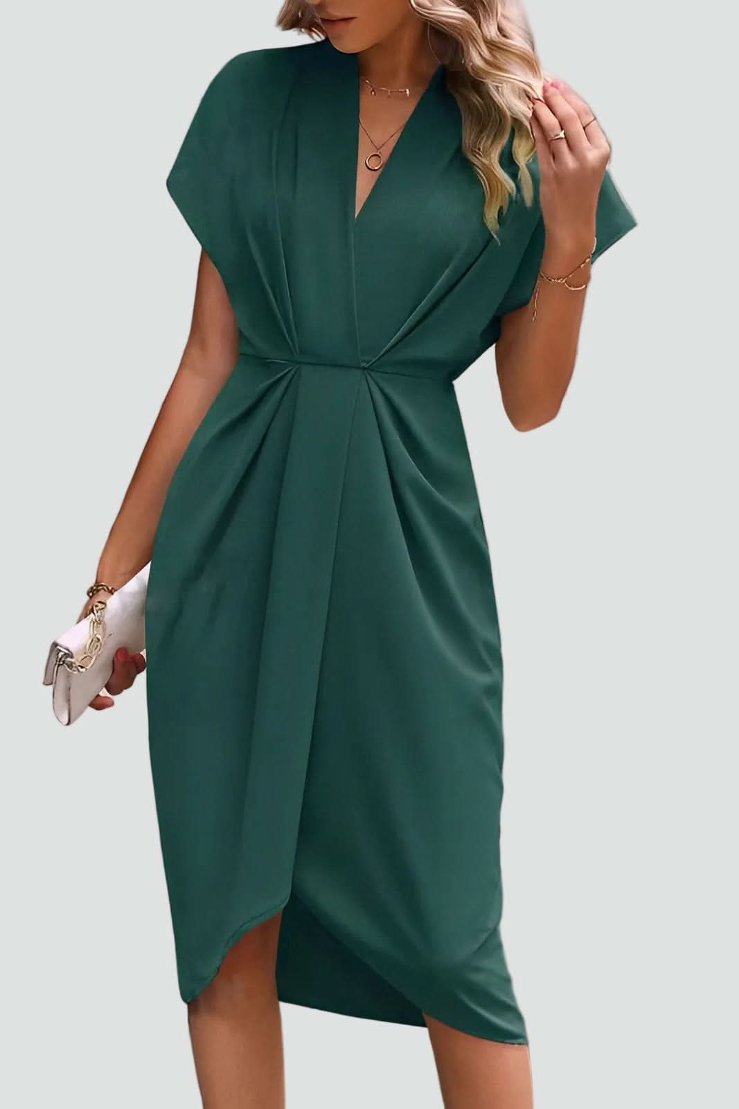 Elegant women's midi wrap dress in a flattering silhouette, perfect for summer events and versatile occasion wear.