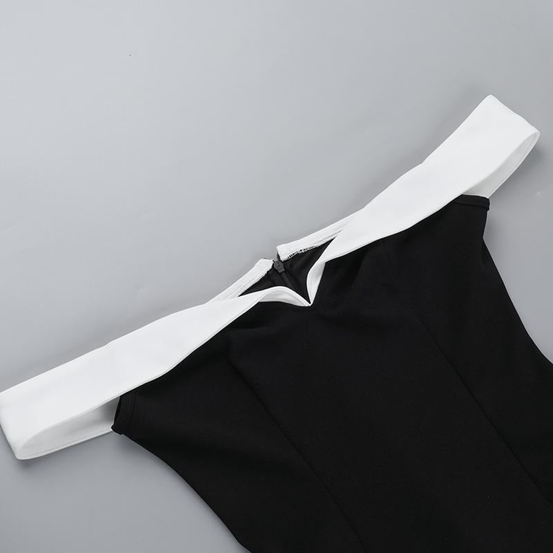 Elegant women's flared mini dress, an ideal cocktail or party dress with a distinctive contrast neckline.