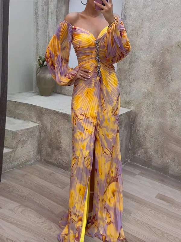Elegant women's multicoloured V-neck dress with a flattering flowing fit, perfect for day to night summer fashion.