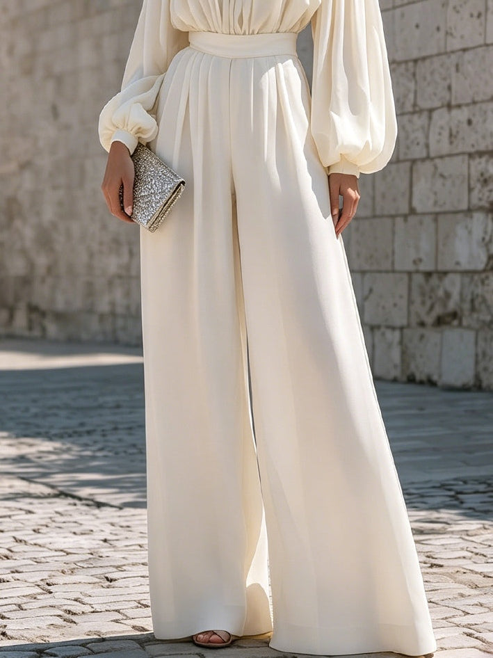 Women's elegant white off-shoulder maxi dress with bishop sleeves, a beautiful formal & party summer dress.