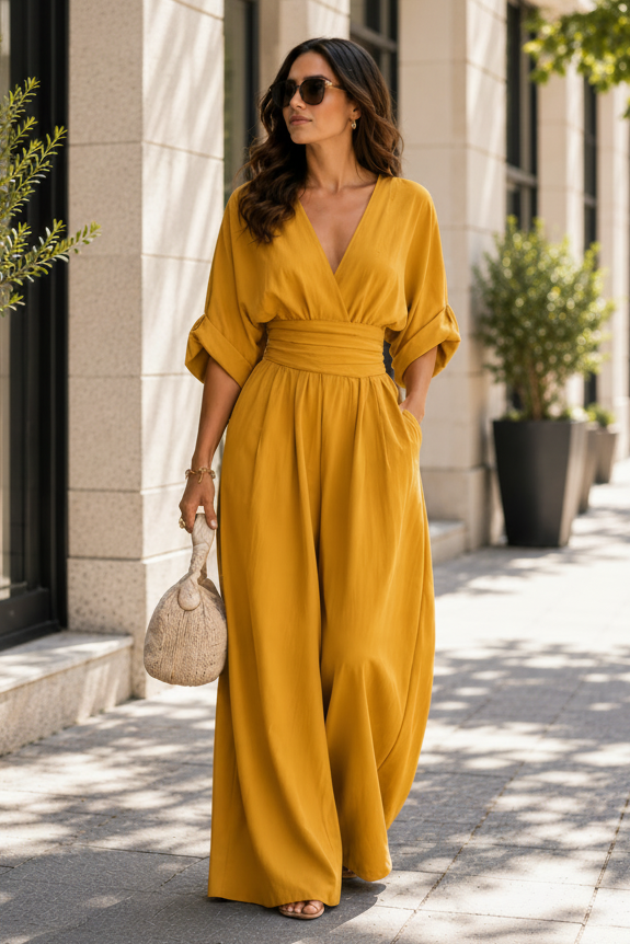 Timeless women's elegant jumpsuit. One-piece design offers versatile style, sophisticated for day or evening wear.