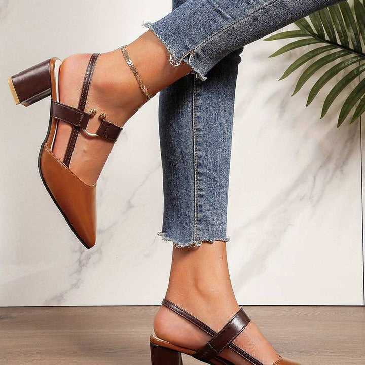 Comfortable women's orthopedic block heels, slingback, pointed toe, low heel for all-day elegance.