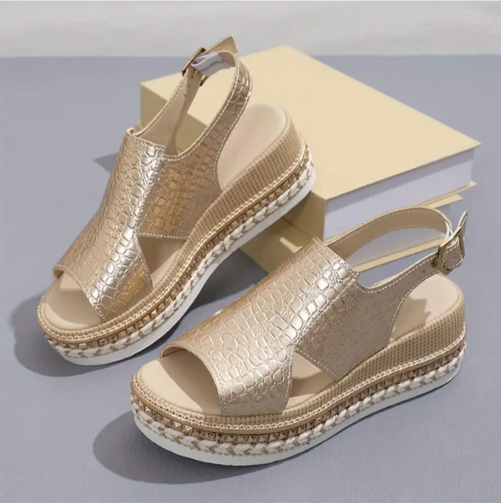 Stylish low-heeled orthopedic sandals for women, offering fashion & foot health with supportive arch.