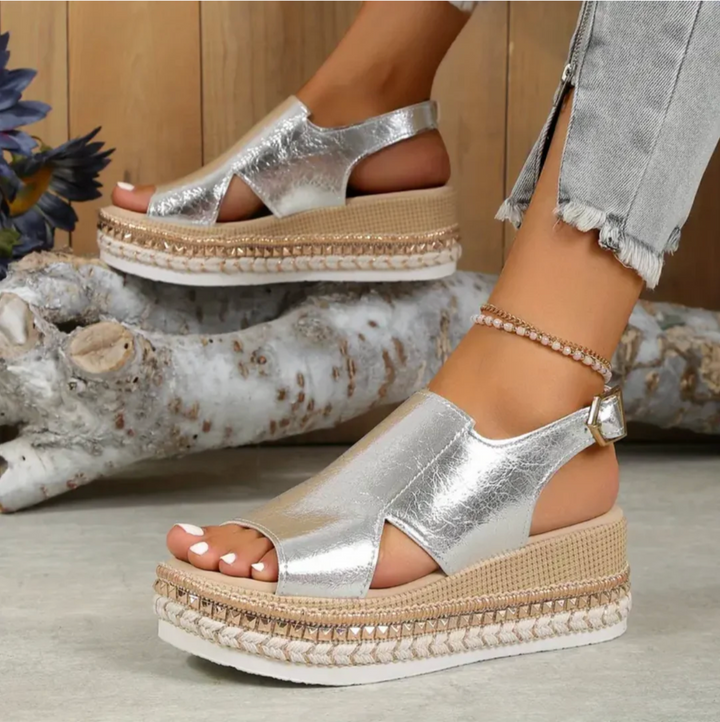 Women's elegant heeled orthopedic sandals featuring arch support for comfortable & healthy walking.