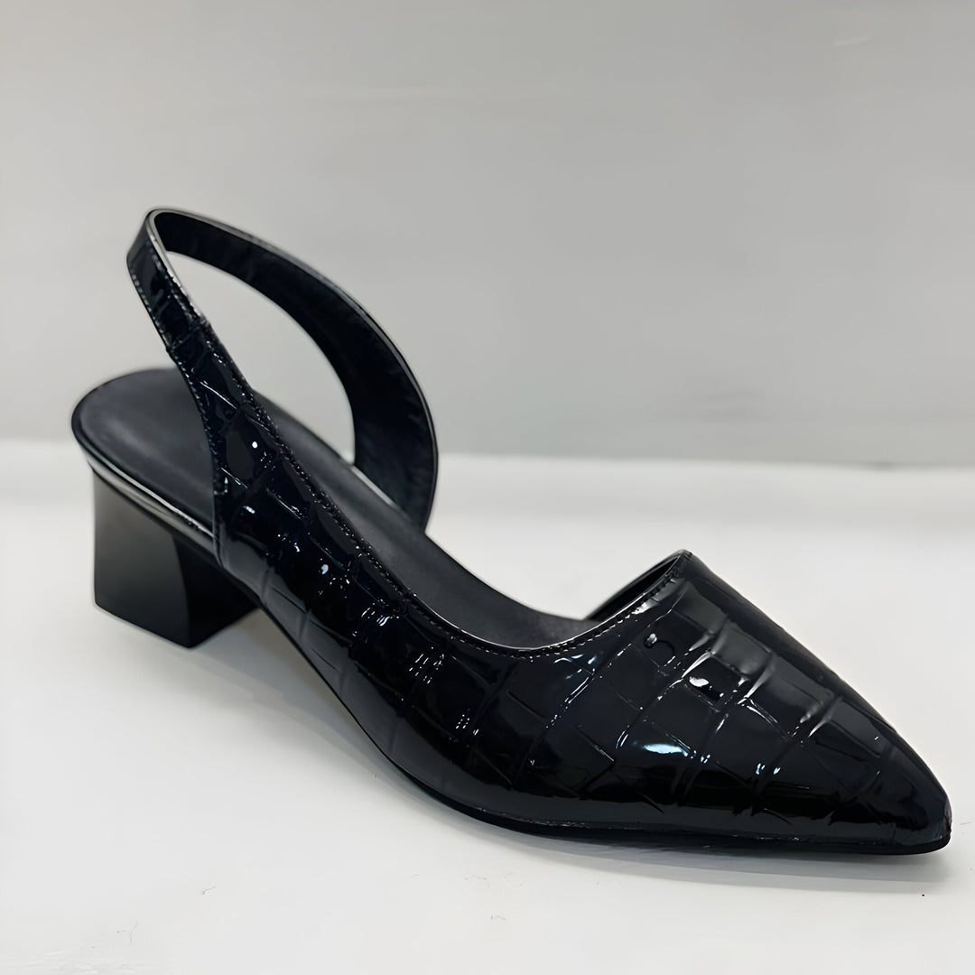 Comfortable women's orthopedic dress heels. Elegant black loafers with foot support, perfect for work & long days.