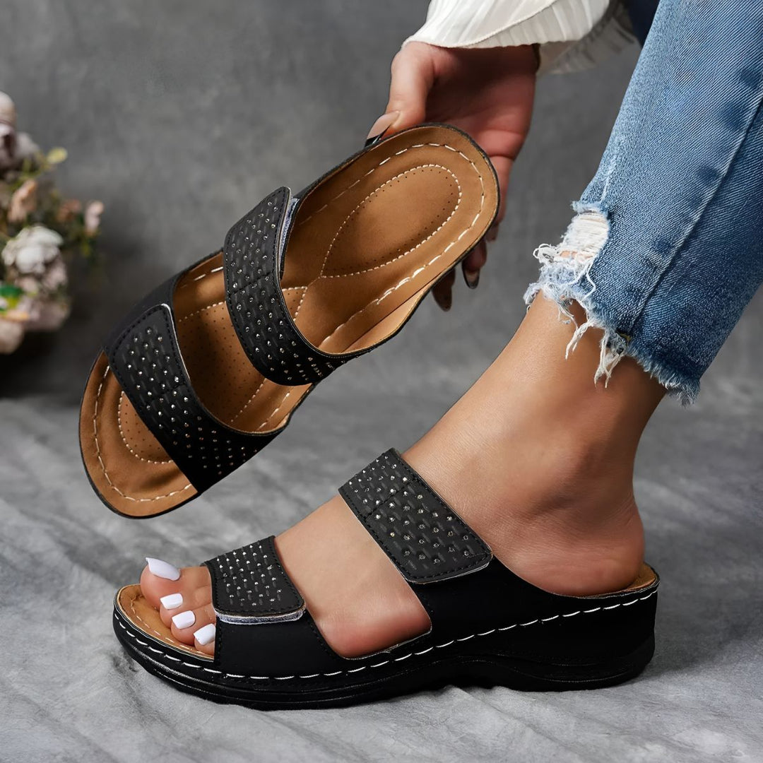 Women's elegant sandals with premium arch support, orthopedic comfort for walking.