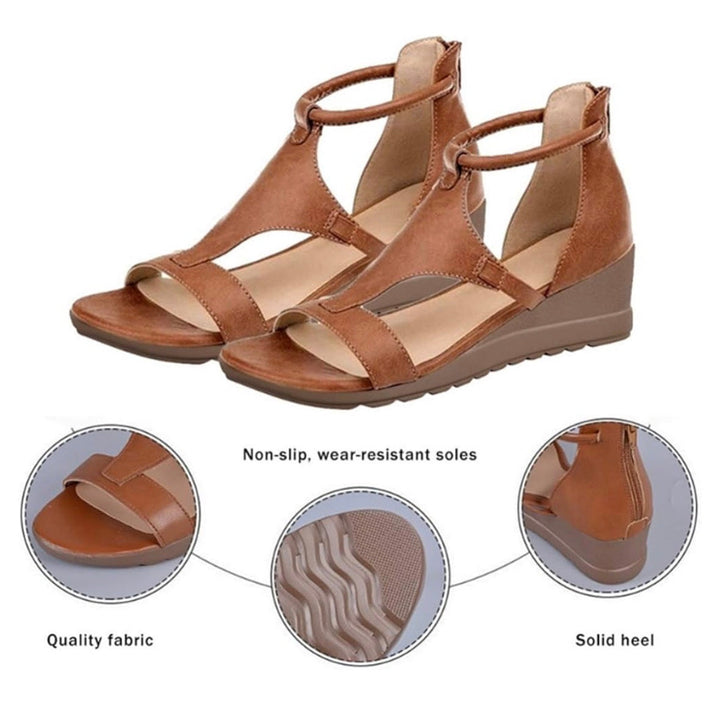 Women's orthopedic wedge sandals, providing elegant style, arch support, & cushioned comfort for daily wear.