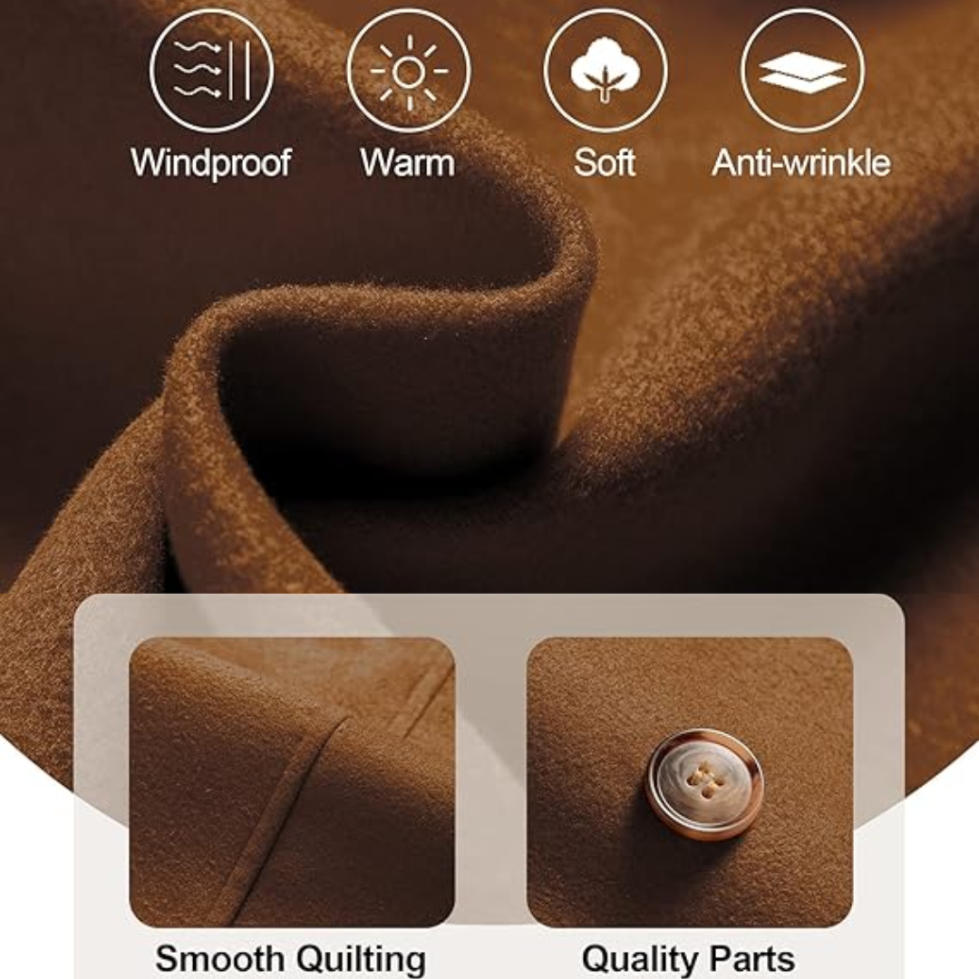 Pocket detail on a practical women's padded winter trench coat for cold weather.