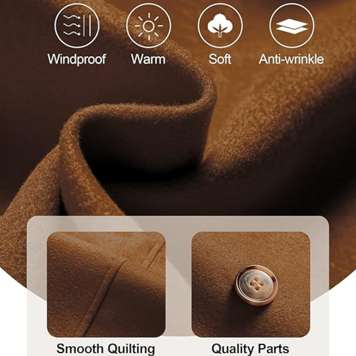 Pocket detail on a practical women's padded winter trench coat for cold weather.
