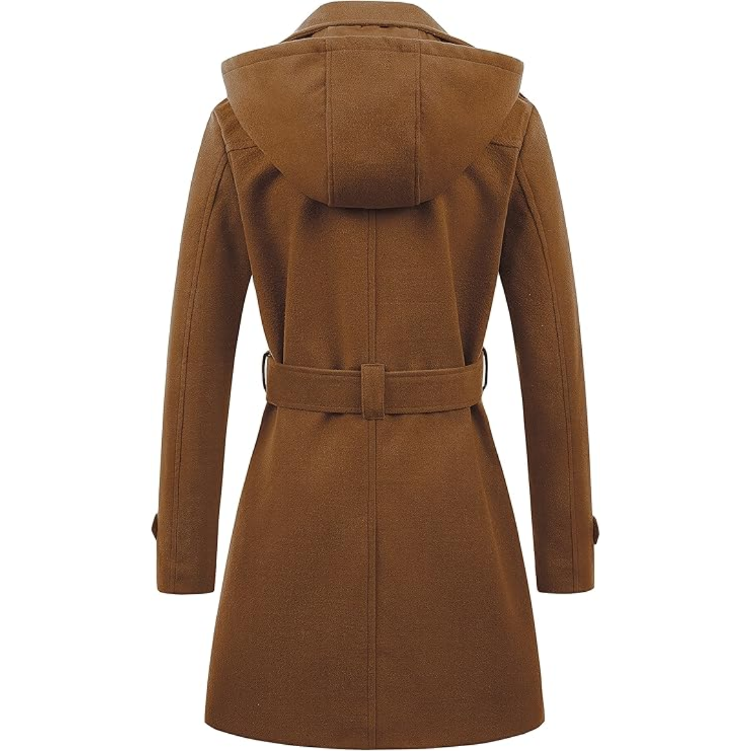 Nina women's winter trench coat, padded for warmth, with a fashionable hood.