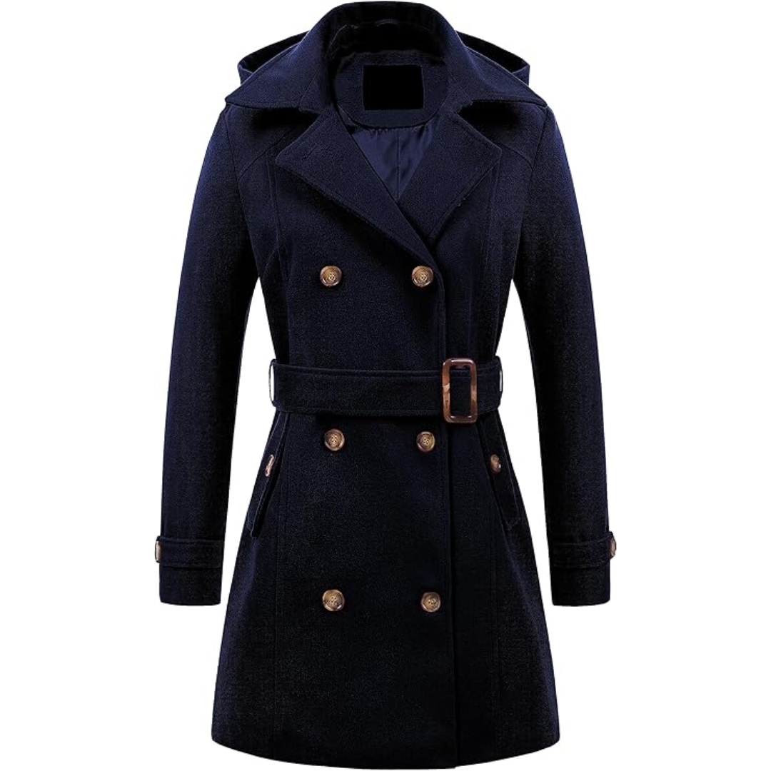 Women's fashion winter trench coat, padded and hooded, ideal for cold weather.