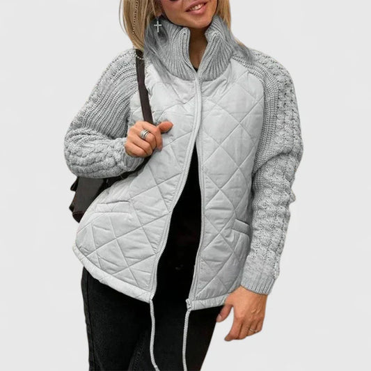 Elegant women's patchwork jacket. Stylish, versatile outerwear, perfect for fall and spring. Modern design with comfort.