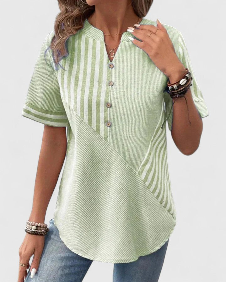 Women's blue striped relaxed fit blouse, comfortable and elegant, a versatile choice for modern fashion.