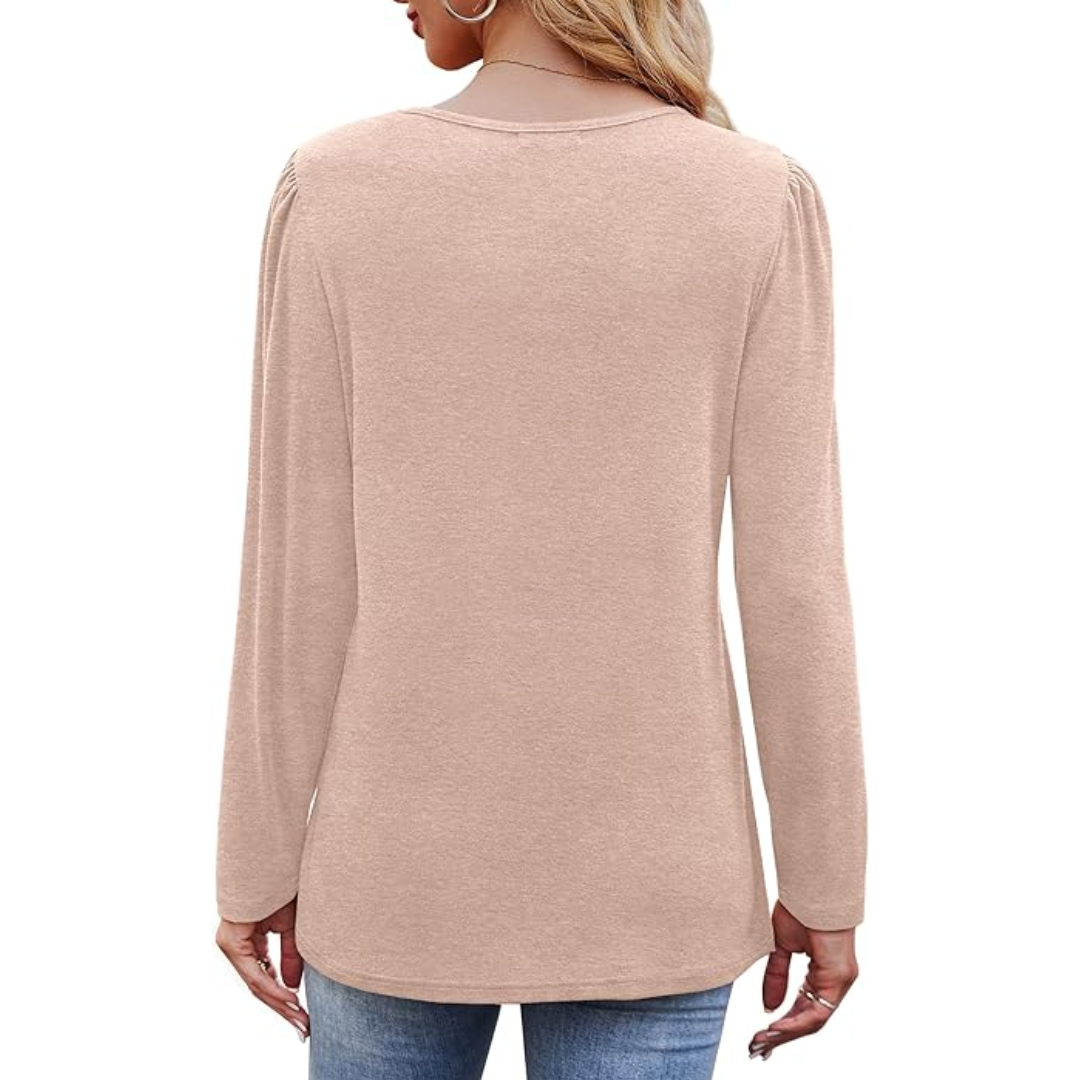 Elegant women's pleated long sleeve tunic top for versatile wear.