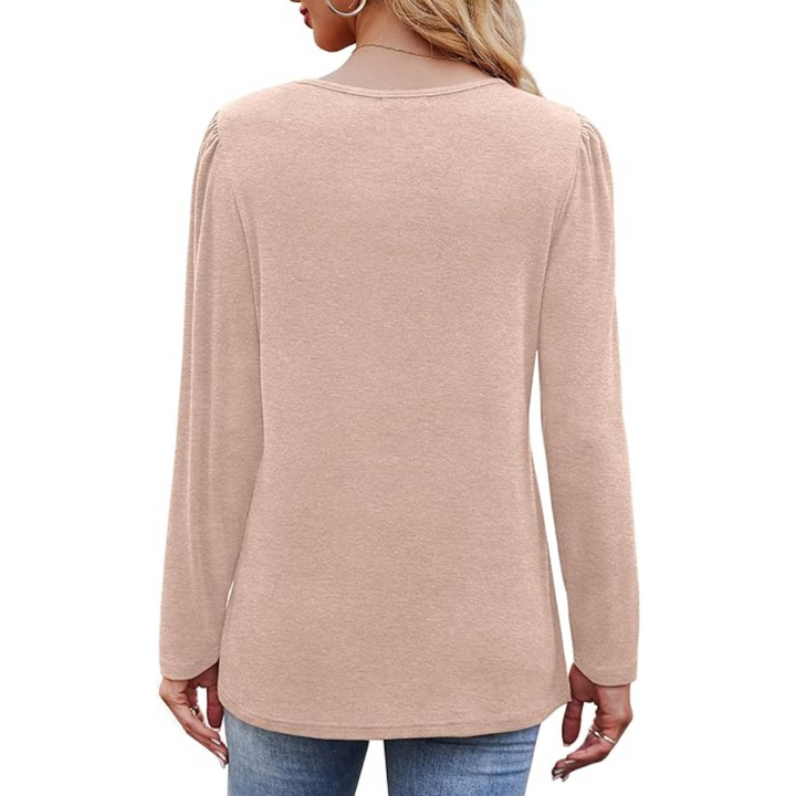 Elegant women's pleated long sleeve tunic top for versatile wear.
