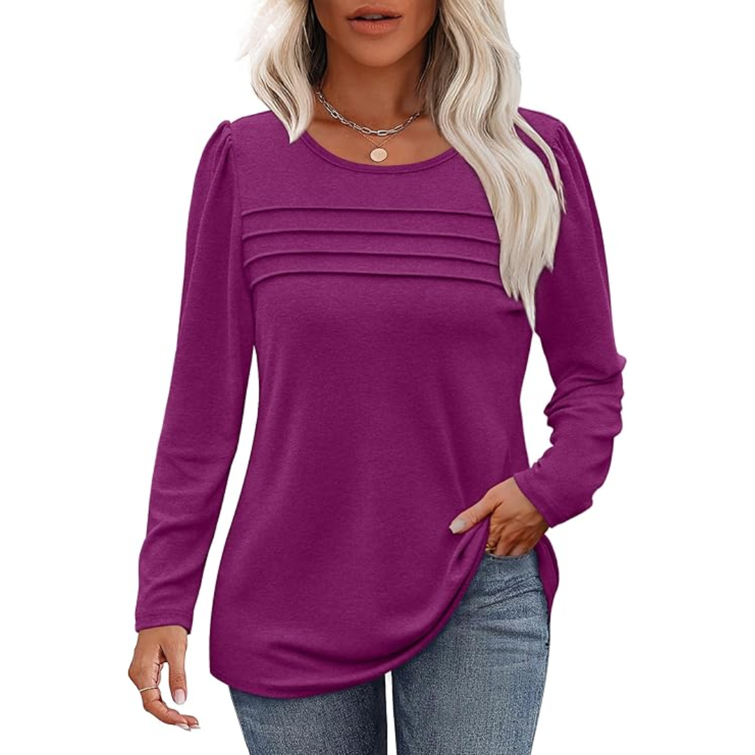 Versatile plissé long sleeve tunic for women, casual elegance perfected.