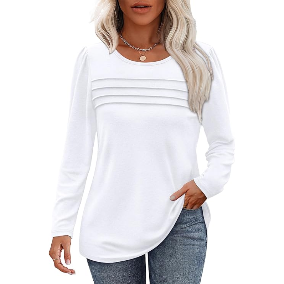 Women's elegant pleated tunic, long sleeves, perfect for casual wear.