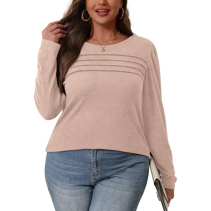 Stylish women's long sleeve pleated tunic, perfect for fall fashion.