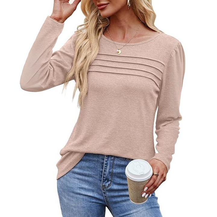 Comfort fit elegant pleated top for women, versatile for casual wear.