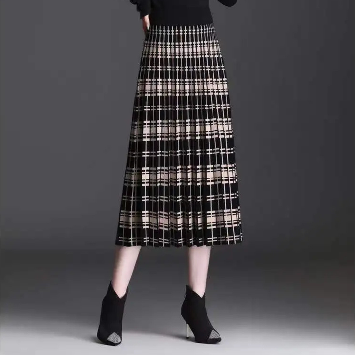 Versatile women's high waist pleated midi skirt, A-line style, ideal for spring, fall fashion & work.