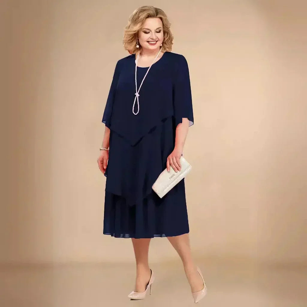 Comfortable women's plus size formal dress featuring a flattering asymmetrical design, ideal for evening events.