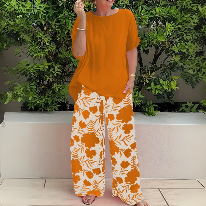 Versatile plus size floral two-piece set for women, perfect elegant outfit for summer and spring fashion.