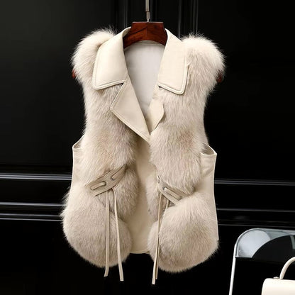 Elegant women's plush gilet, perfect for sophisticated winter layering and warmth. Luxury sleeveless vest.