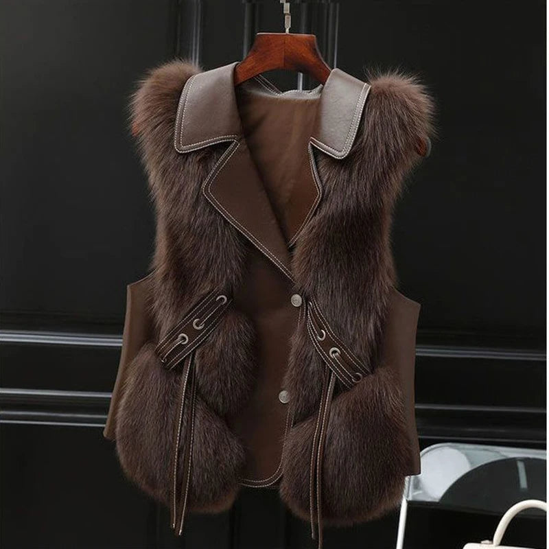 Stylish women's plush gilet, an essential for elegant winter outerwear. Versatile and warm vest.