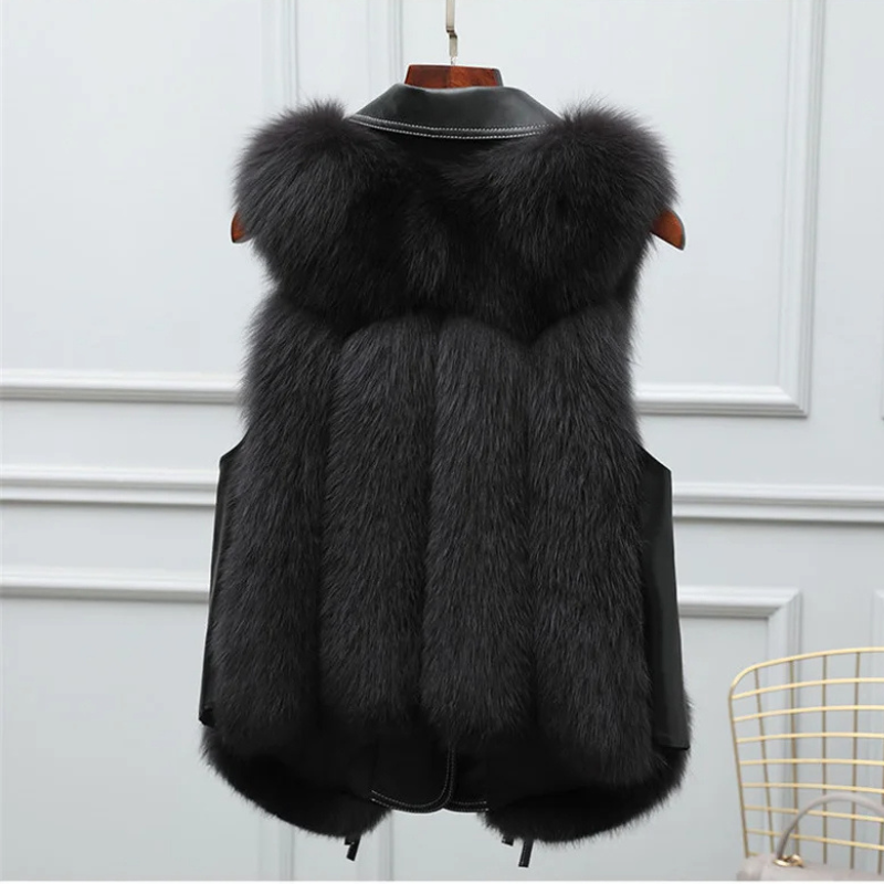 Sophisticated women's plush gilet, a key piece for chic winter fashion. Sleeveless and cozy outerwear.