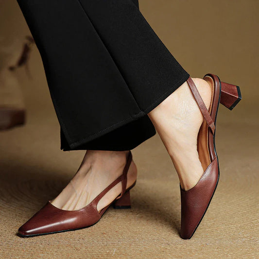 Elegant women's pointed toe slip-on heels. Classic low heel for all-day comfort. Ideal dress shoes & workwear.