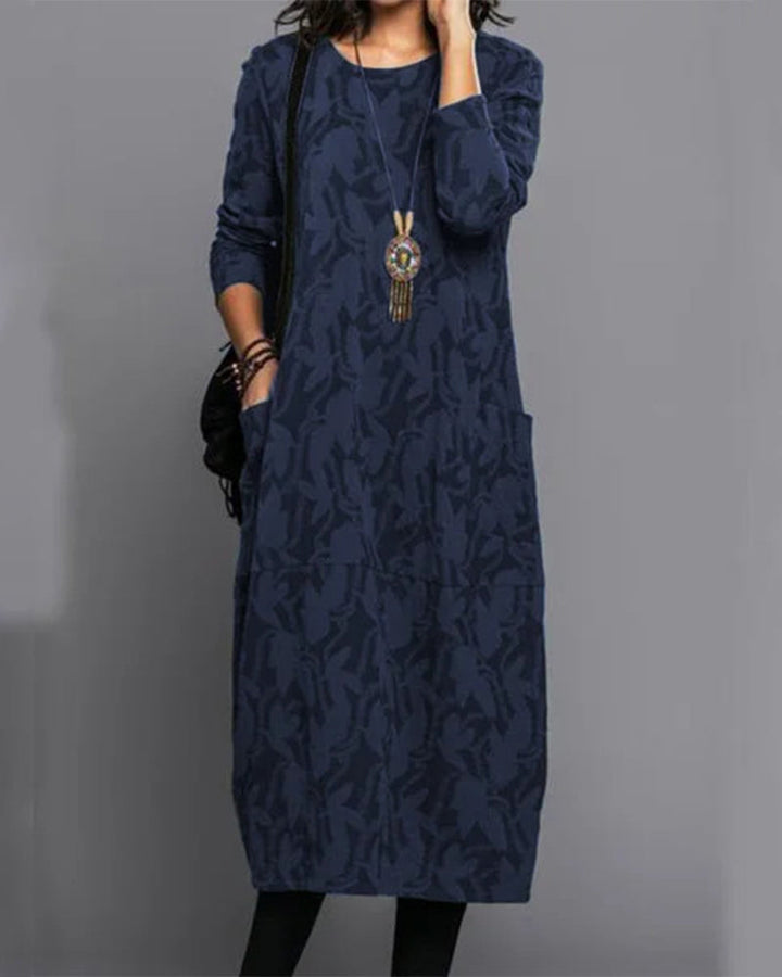 Versatile elegant women's midi dress with long sleeves and a stylish print. Great for casual or dressy fall & winter looks.