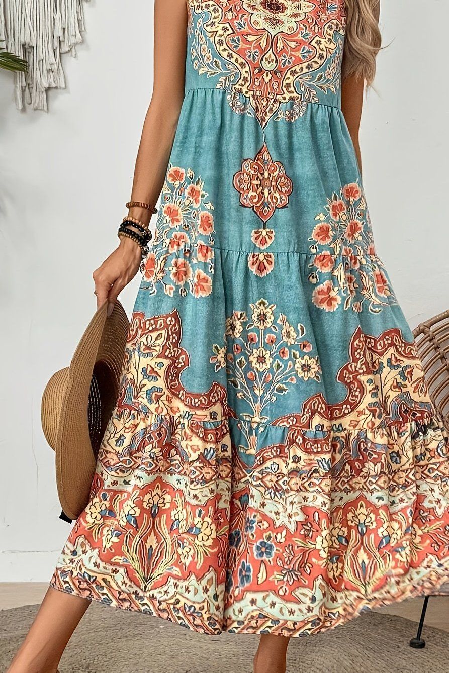 Women's comfortable & elegant printed maxi dress, a flattering long flowy design perfect for day or evening.
