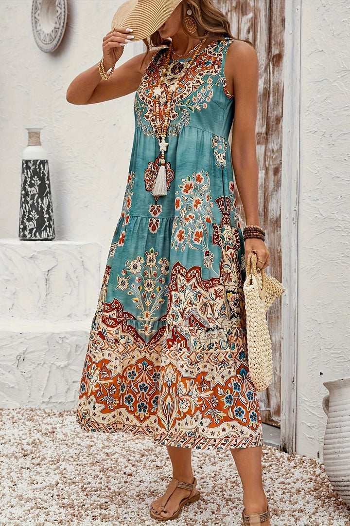 Versatile women's printed maxi dress, an elegant long dress suitable for various special occasions.