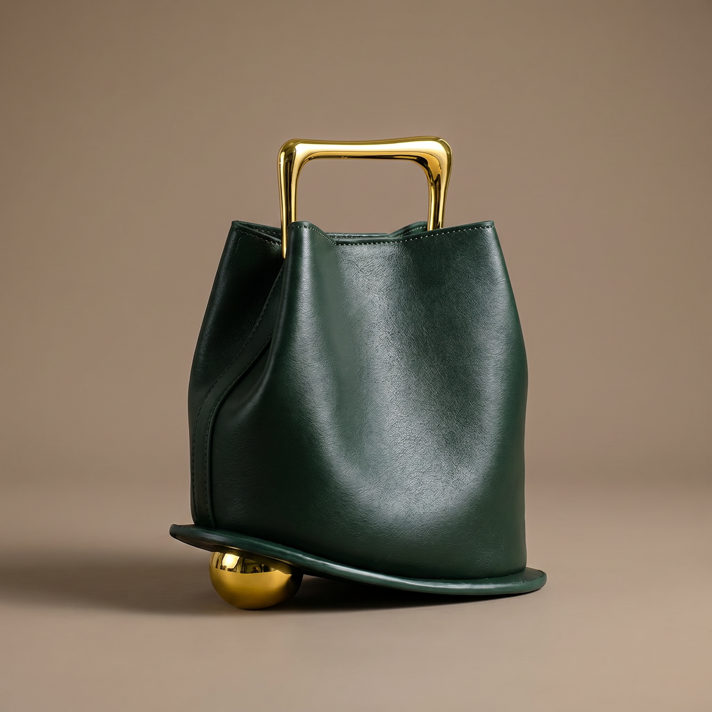 Durable khaki PU leather everyday bucket bag for women, an elegant fashion accessory.
