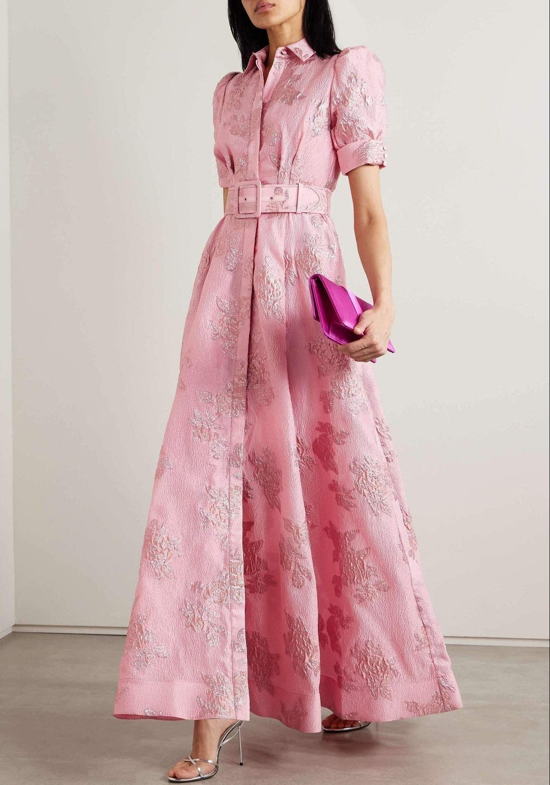 Elegant women's puff sleeve midi dress, perfect for wedding guests, cocktail parties, or special occasions. Timeless formal wear.