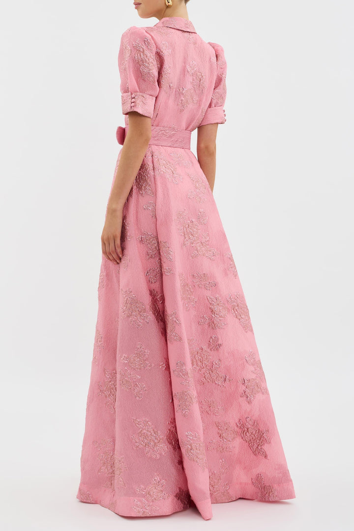 Timeless elegant women's midi dress featuring graceful puff sleeves, perfect for formal wear & special occasion parties.