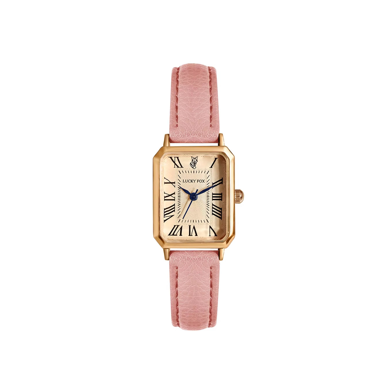 Sophisticated women's gold-tone rectangle quartz watch, classic design with elegant leather strap.