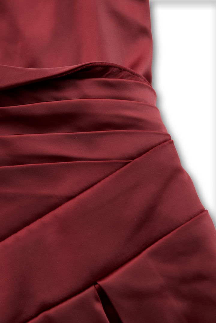 Elegant women's vintage midi dress; draped collar and A-line silhouette, perfect for formal occasions.