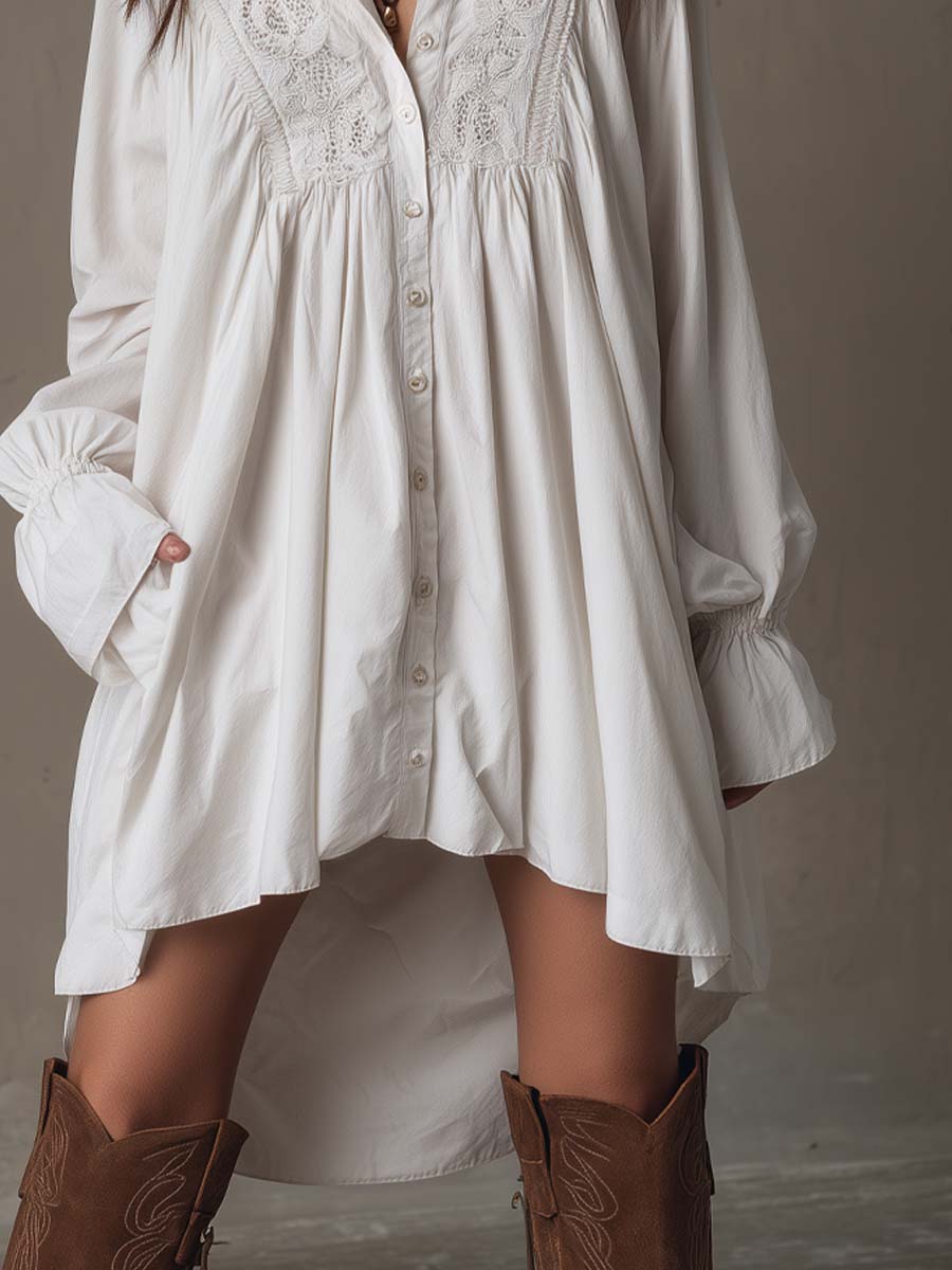 Stylish women's long-sleeve dress in a retro design with an irregular hem, ideal for occasion wear.