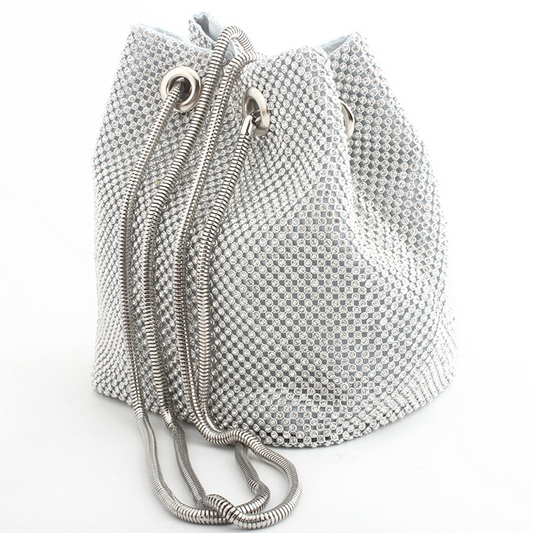 Elegant women's rhinestone shoulder bag for evening events. Luxurious party clutch with sparkling details.