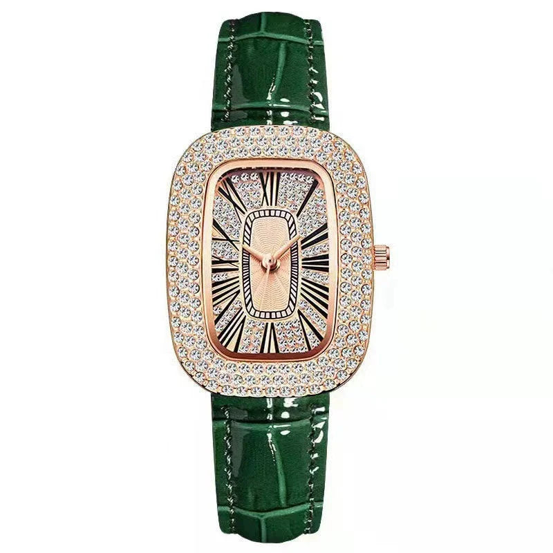 Versatile women's rose gold crystal watch with leather strap, for any elegant occasion.