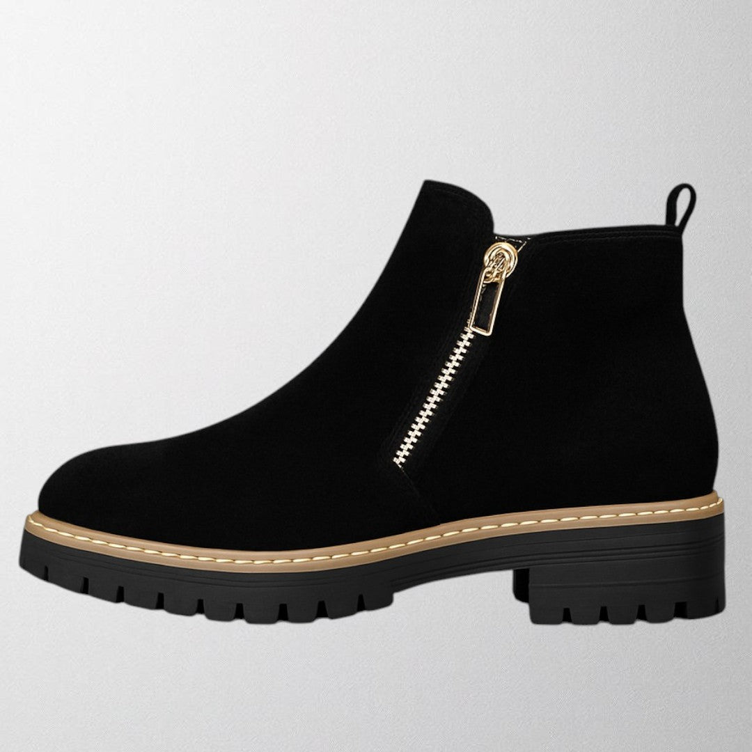 Elegant women's round toe side zip shoes, perfect for versatile day-to-night office & evening wear. Comfortable slip-on design.