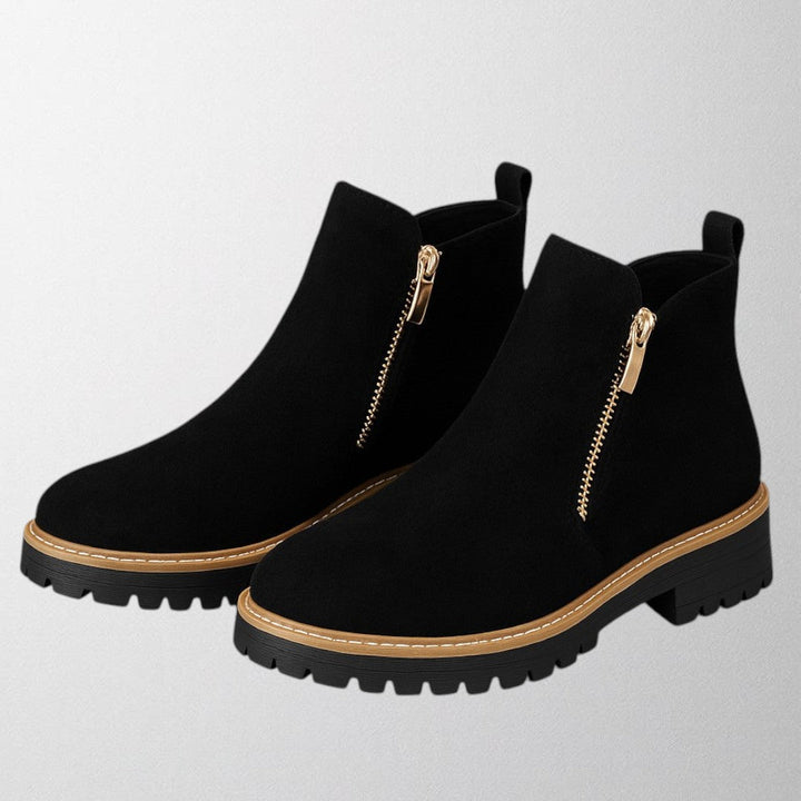 Stylish ladies' round toe shoes featuring a practical side zip. Elegant & comfortable for both office and casual wear.