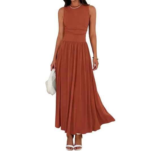 Elegant women's ruched maxi dress, perfect for versatile casual and evening wear. Flattering long style.