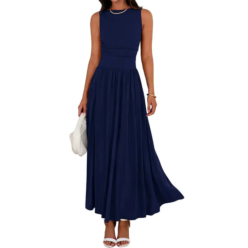 Elegant women's ruched maxi dress, ideal for evening wear and special events. Chic long design.